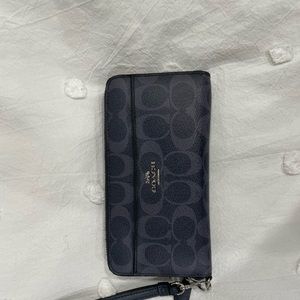 Coach Signature coated canvas and smooth leather, denim/multi color. Used Wallet